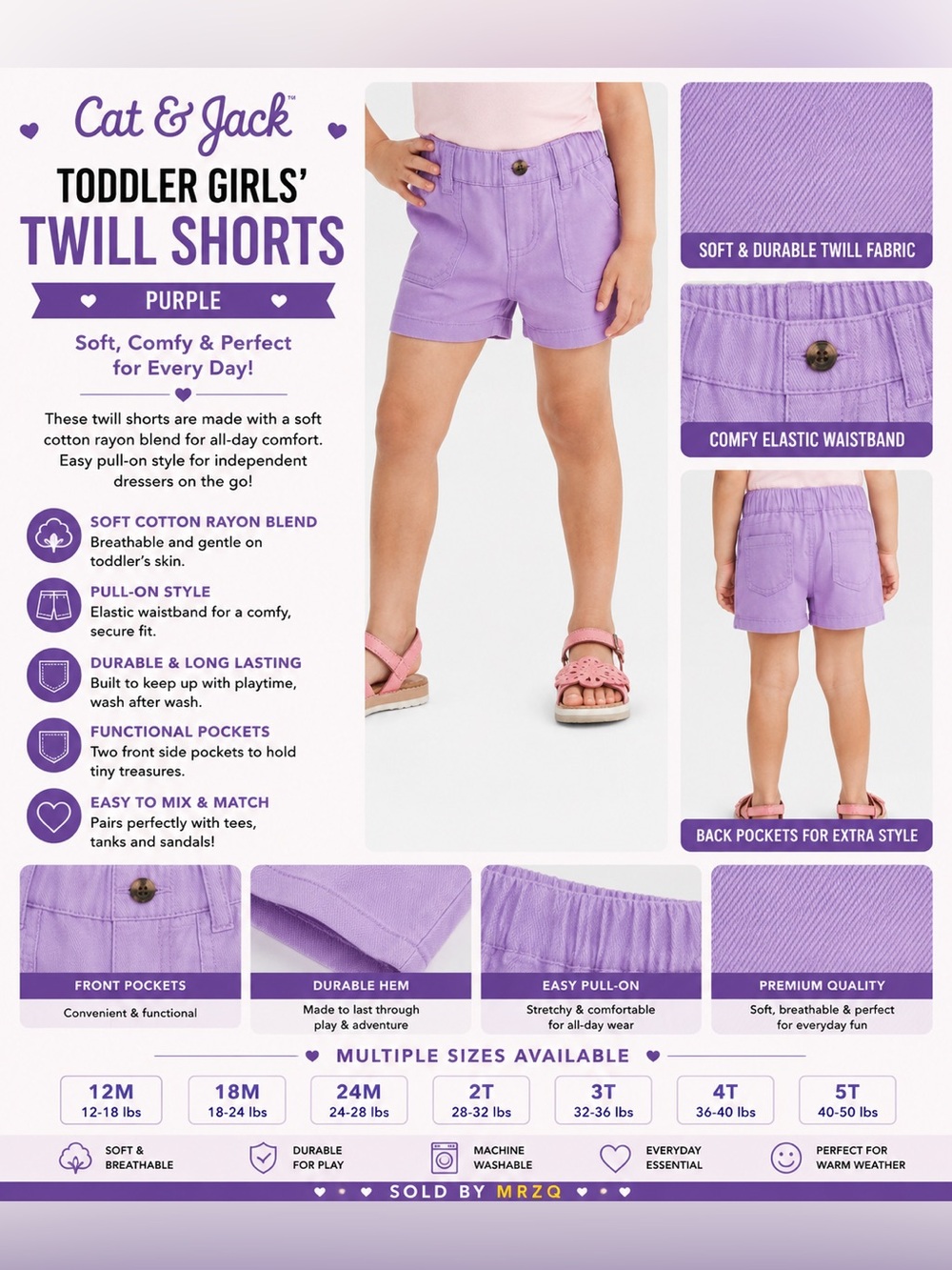 Cat & Jack Purple Girls' Pull-On Twill Shorts
